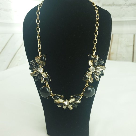Mode Black Clear Gold Chain Jewelry Ensemble Statement Necklace With Earrings - Picture 2 of 11